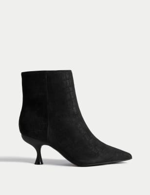 

Womens M&S Collection Wide Fit Suede Croc Kitten Heel Ankle Boots - Black Mix, Black Mix