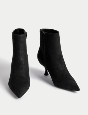 Wide Fit Suede Croc Kitten Heel Ankle Boots