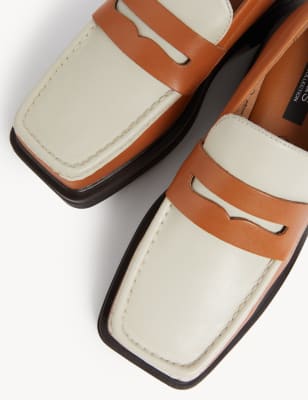 

M&S Collection Zapatos de piel con puntera cuadrada y tacón en bloqueWomens - Light Tan Mix, Light Tan Mix