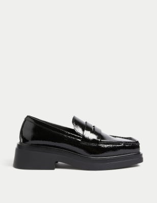 

Womens M&S Collection Lederslipper mit eckiger Spitze und Blockabsatz - Black, Black