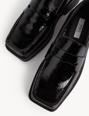 

Womens M&S Collection Leather Block Heel Square Toe Loafers - Black, Black