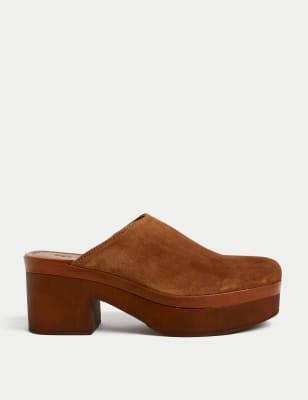 

Womens Per Una Suede Block Heel Clogs - Tan, Tan