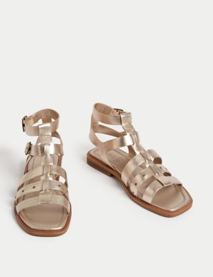 Wide Fit Leather Studded Gladiator Sandals
