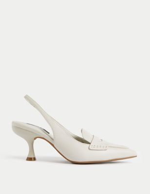 

Womens M&S Collection Leather Kitten Heel Pointed Slingback Shoes - Ivory, Ivory