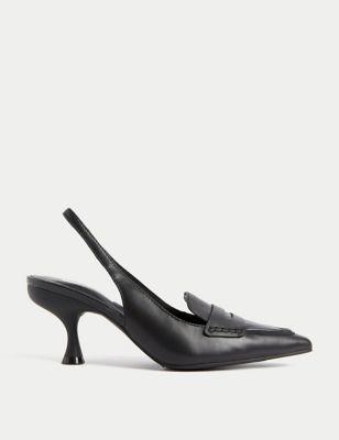 

Womens M&S Collection Leather Kitten Heel Pointed Slingback Shoes - Black, Black