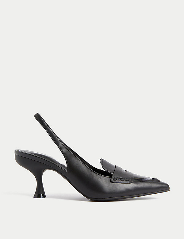 Leather Kitten Heel Pointed Slingback Shoes - PT
