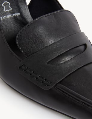 

M&S Collection Zapatos de piel con tacón kitten sin talón con puntera de picoWomens - Black, Black