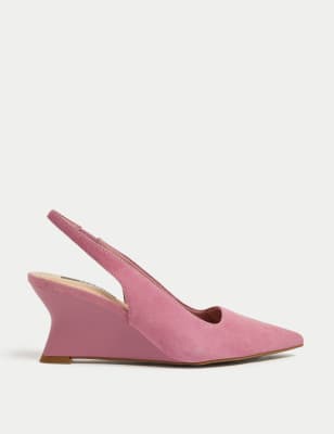 

Womens M&S Collection Suede Wedge Pointed Slingback Shoes - Pale Pink, Pale Pink