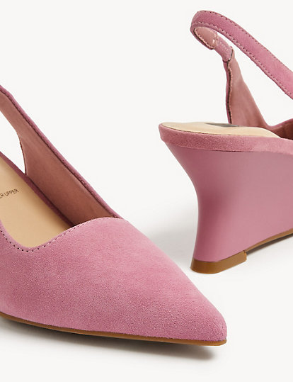 Suede Wedge Pointed Slingback Shoes