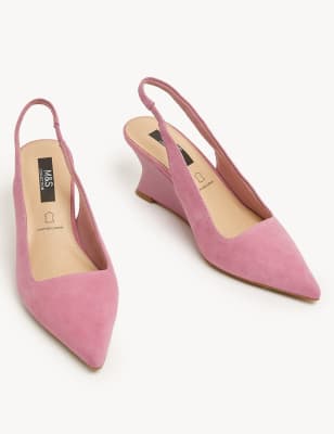 Suede Wedge Pointed Slingback Shoes