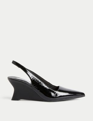 Leather Patent Wedge Slingback Shoes