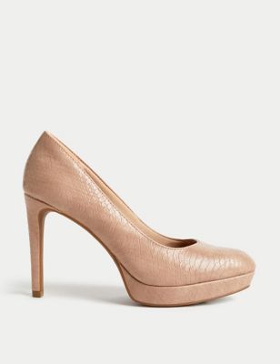 M&S Womens Croc Platform Stiletto Heel Court Shoes - 3.5 - Opaline, Opaline