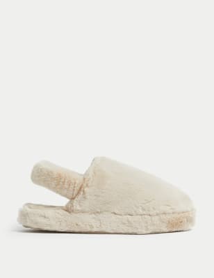 Ladies faux fur slippers hot sale