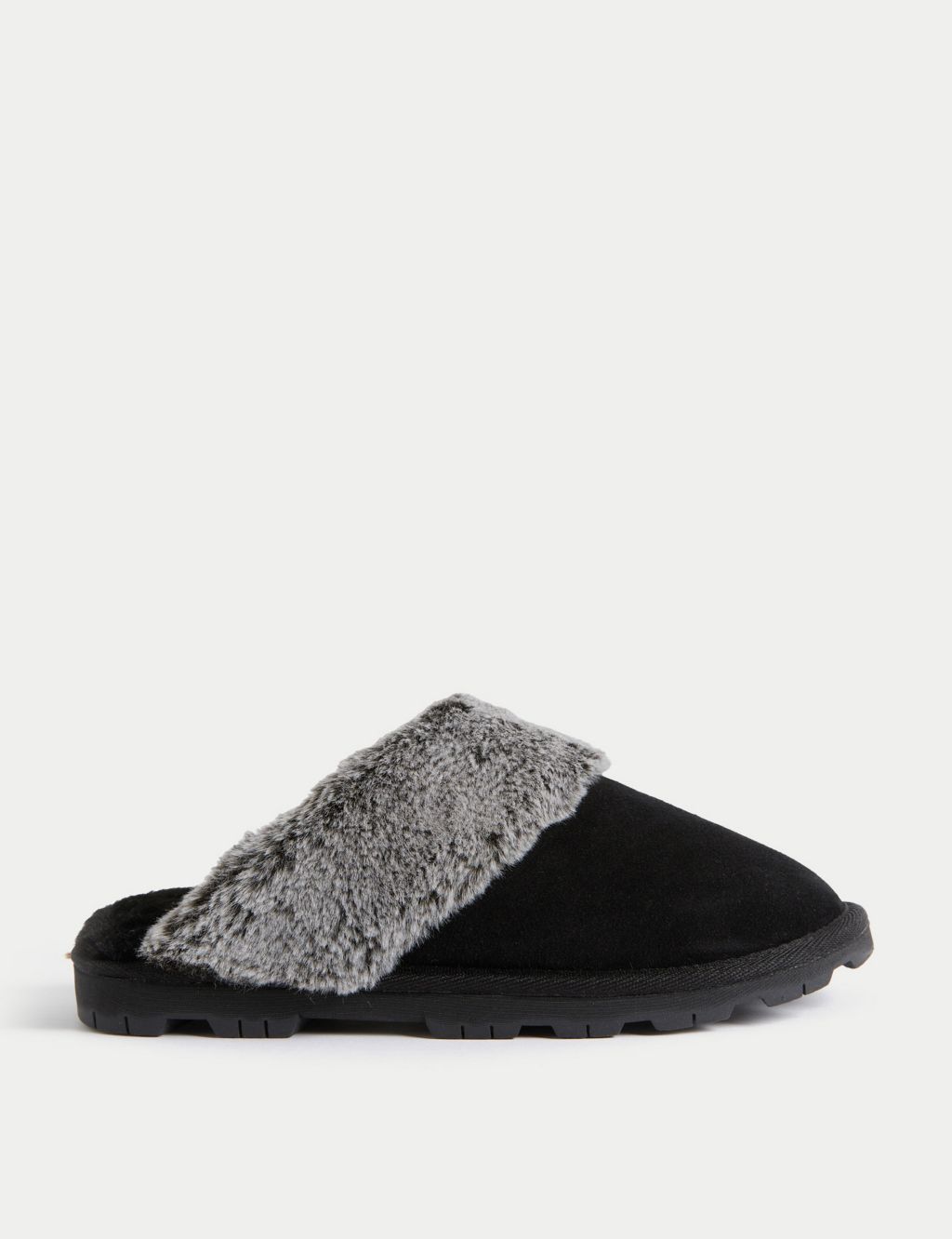 Suede Faux Fur Lined Mule Slippers image 1