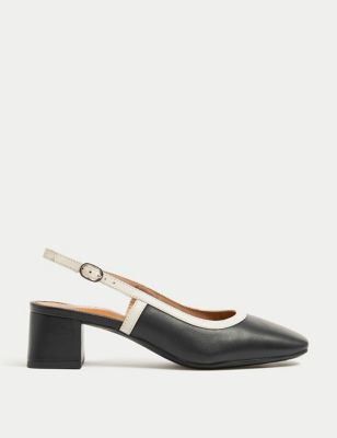 Leather Block Heel Slingback Shoes | M&S AU