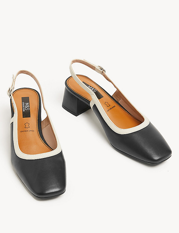 Leather Block Heel Slingback Shoes - SA
