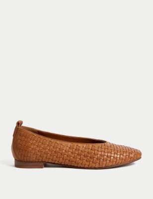 Leather Woven Flat Ballet Pumps