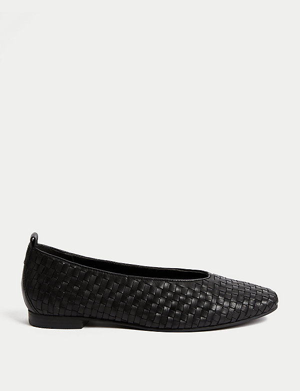 Leather Woven Flat Ballet Pumps - EE