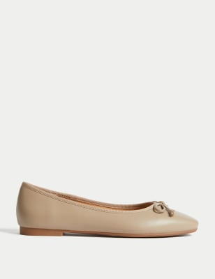 M&S Womens Bow Flat Ballet Pumps - 3 - Beige, Beige,Black,White Mix