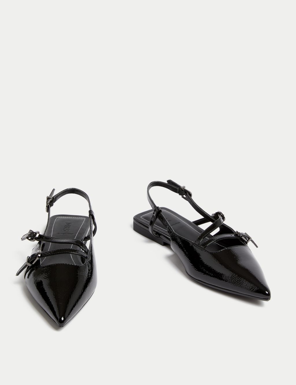 Leather Patent Buckle Flat Slingback Shoes