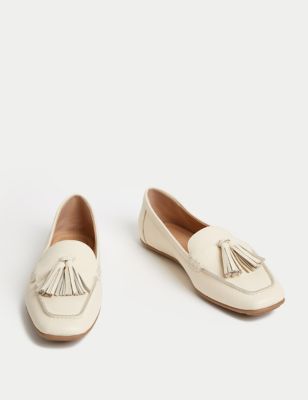 Wide Fit Leather Tassel Flat Boat Shoes