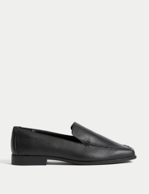 M&S Womens Wide Fit Leather Flat Loafers - 3 - Black, Black,Terracotta
