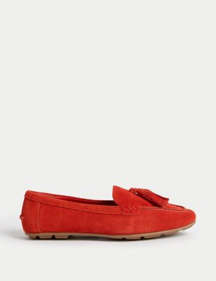 

Womens M&S Collection Wide Fit Suede Tassel Flat Boat Shoes - Red, Red