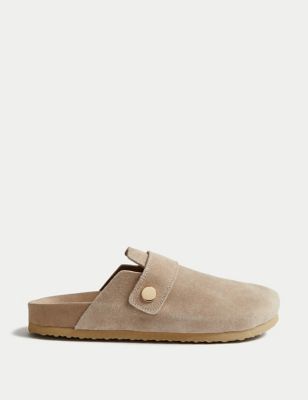 M&S Women's Suede Studded Flat Clogs - 3.5 - Sand, Sand,Terracotta