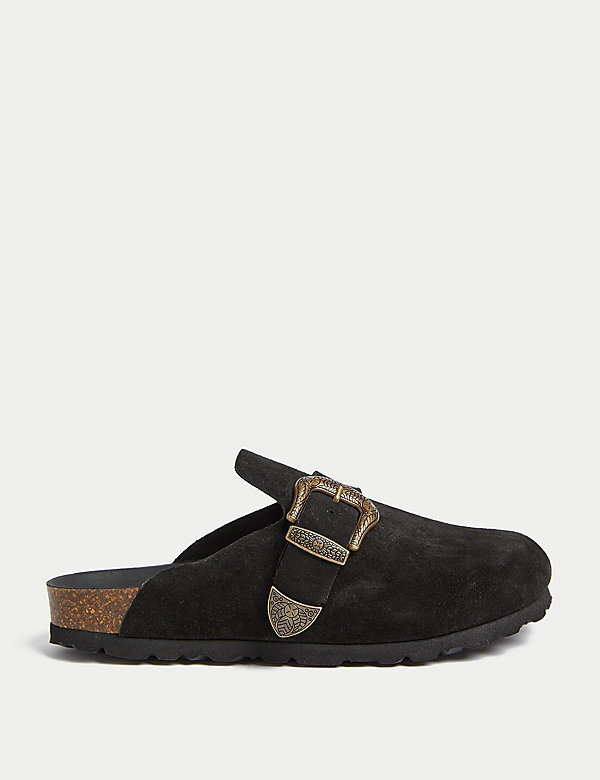 Suede Buckle Slip On Flat Clogs - AT