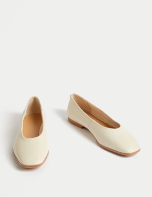 Leather Square Toe Ballet Pumps