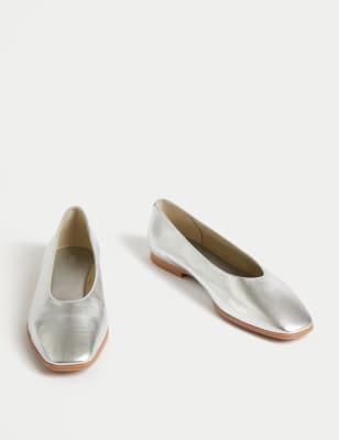 Leather Square Toe Ballet Pumps - PT