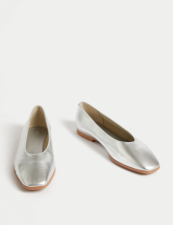 Leather Square Toe Ballet Pumps - BE