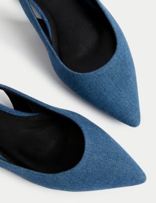 M&S Womens Denim Flat Slingback Shoes - 3, Denim