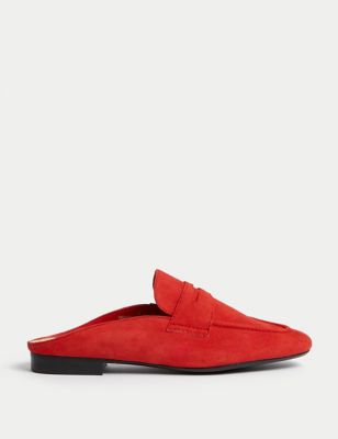 M&S Women's Suede Slip On Flat Mules - 8 - Red, Red,Beige