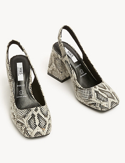 Wide Fit Leather Snake Slingback Shoes