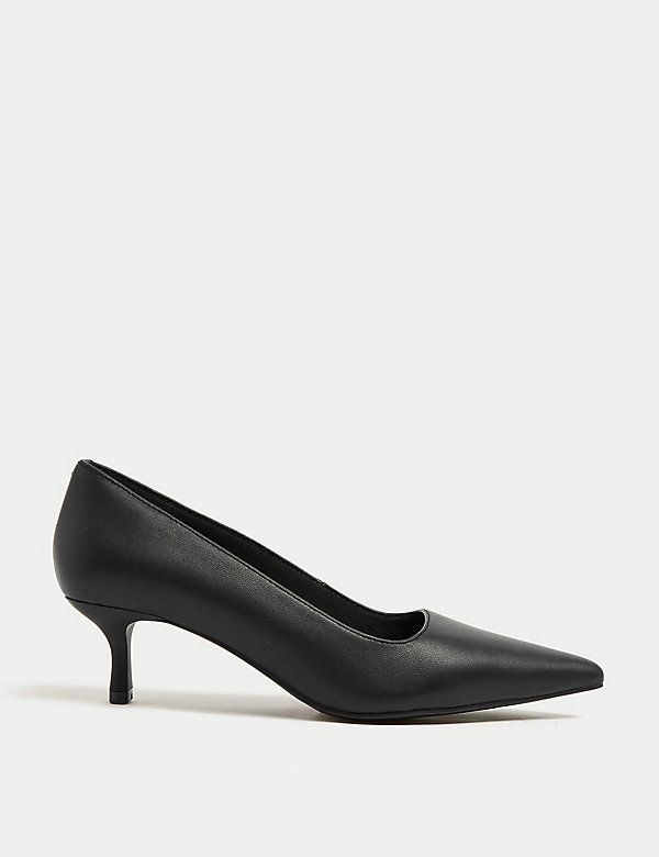 Wide Fit Leather Kitten Heel Court Shoes - PT