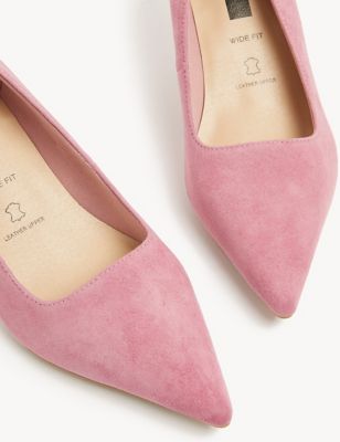 M&S Collection Wide Fit Suede Kitten Heel Court Shoes - 3.5 - Pale Pink, Pale Pink