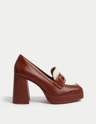 

M&S Collection Zapatos de piel con puntera cuadrada con plataforma y tiraWomens - Chestnut, Chestnut