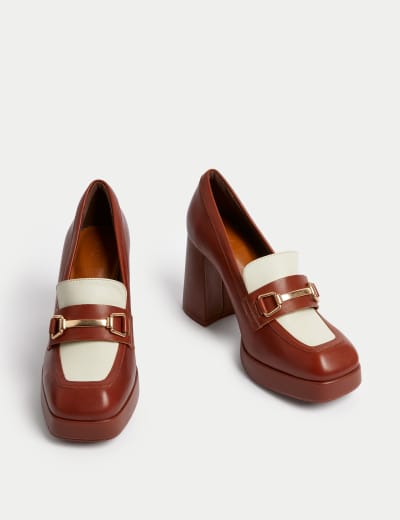 Leather Bar Platform Square Toe Loafers