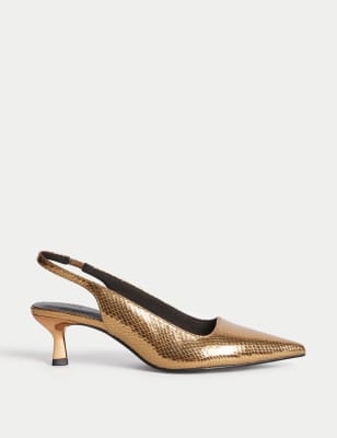 Gold metallic kitten sales heels