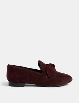 

Womens M&S Collection Wide Fit Suede Bow Flat Loafers - Damson, Damson