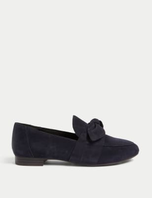 Wide Fit Suede Bow Flat Loafers - SK