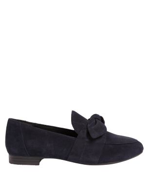 

Womens M&S Collection Flache Wildlederslipper mit weiter Fußbreite und Schleife - Navy, Navy
