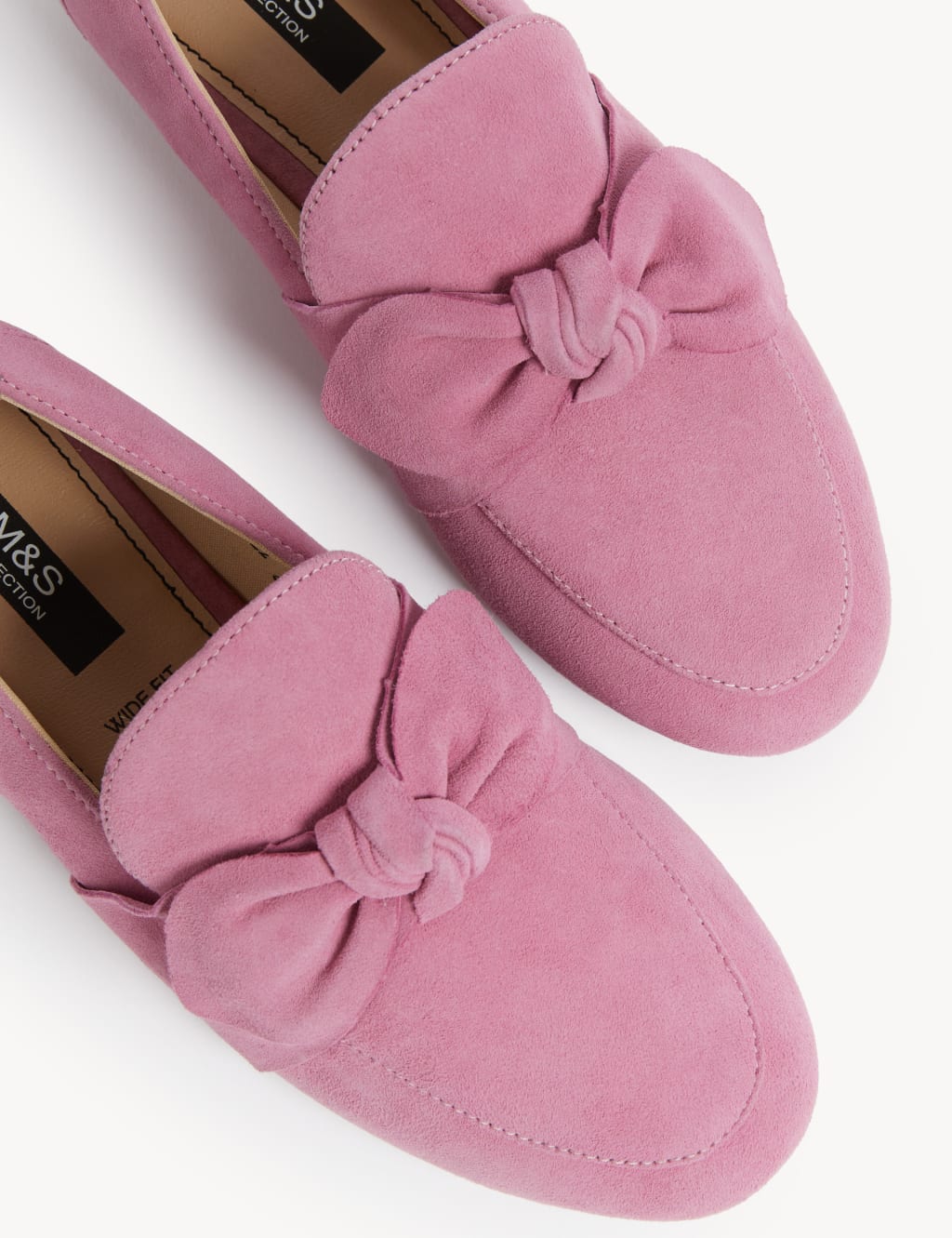 Wide Fit Suede Bow Flat Loafers image 2