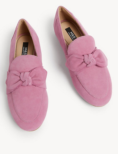 Wide Fit Suede Bow Flat Loafers