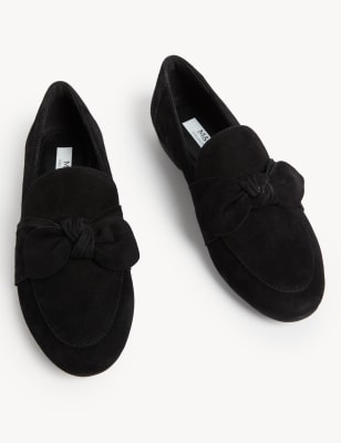 Wide Fit Suede Bow Flat Loafers