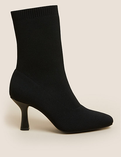 Stiletto Heel Square Toe Sock Boots