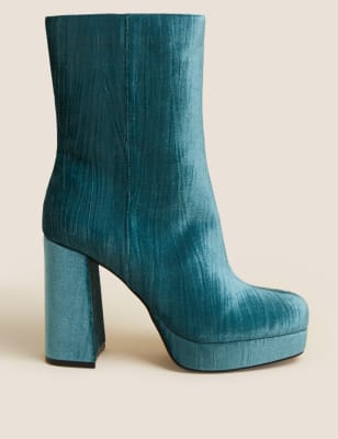 Velvet Platform Square Toe Ankle Boots