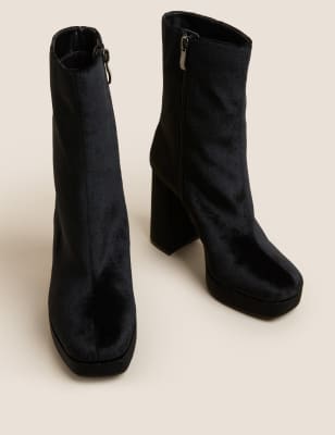 Velvet chunky hot sale heel boots