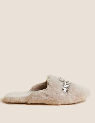 

Womens M&S Collection Faux Fur Mule Slippers - Black, Black